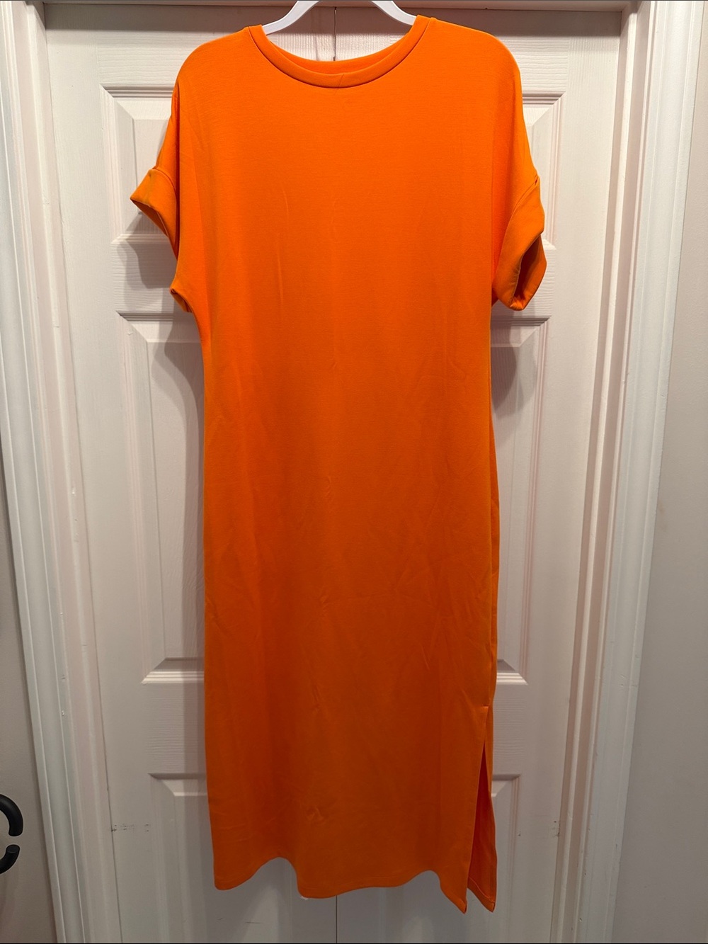 Relaxed Orange Midi T-Shirt Dress with Side Vent